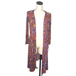 Lularoe Dusty Rose Sarah Cardigan Floral Print Long Ribbed Pockets XS